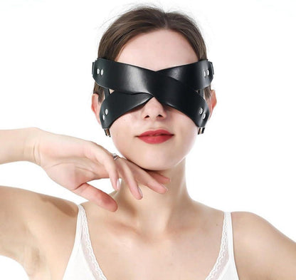 Maske BDSM Augenbinde PU Leder Fetisch Bondage Erotik Sexy Schwarz