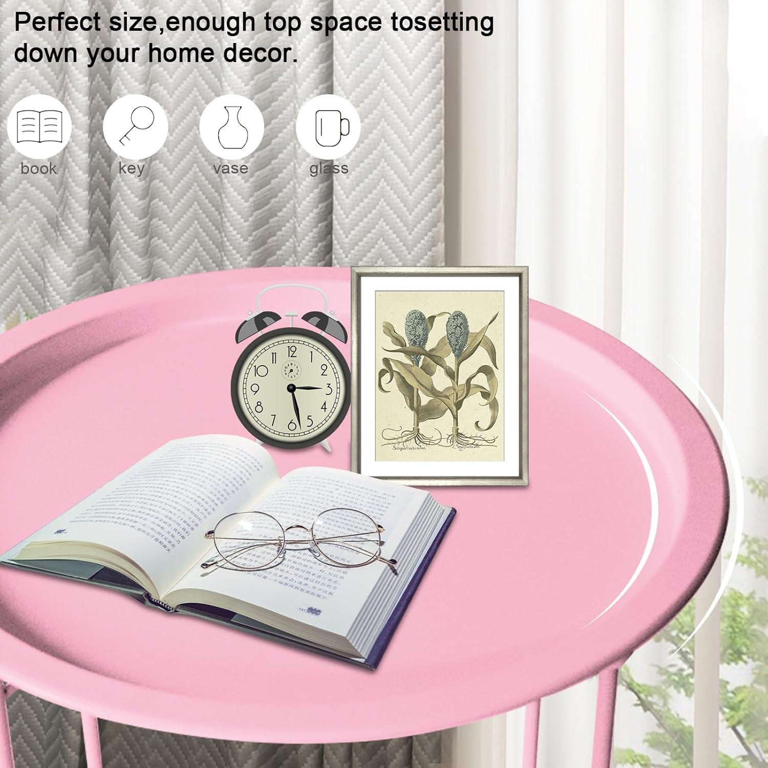 Kleiner runder Beistelltisch Metalltablett Wohnzimmer Balkon Rosa