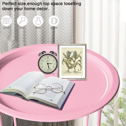 Kleiner runder Beistelltisch Metalltablett Wohnzimmer Balkon Rosa