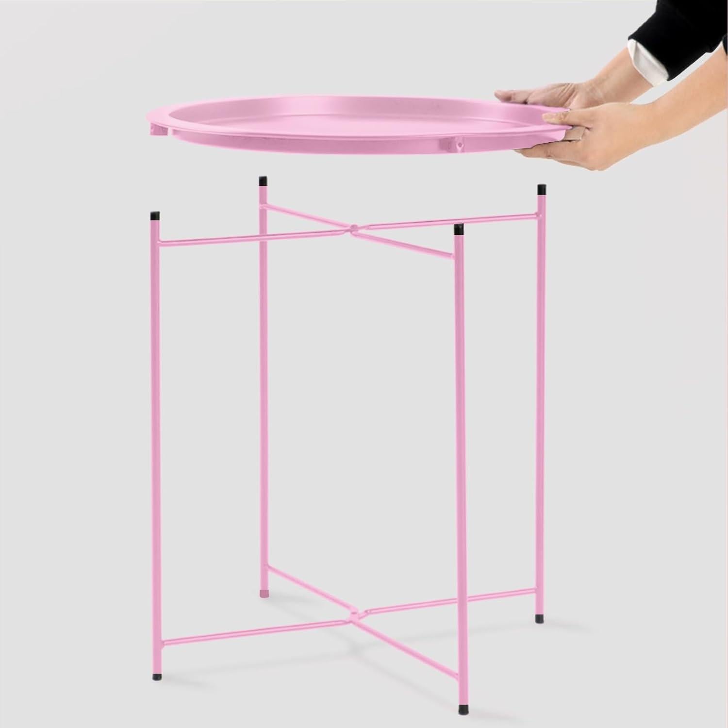 Huhote Runder Beistelltisch Metalltablett Wohnzimmer Balkon Rosa