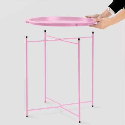 Huhote Runder Beistelltisch Metalltablett Wohnzimmer Balkon Rosa
