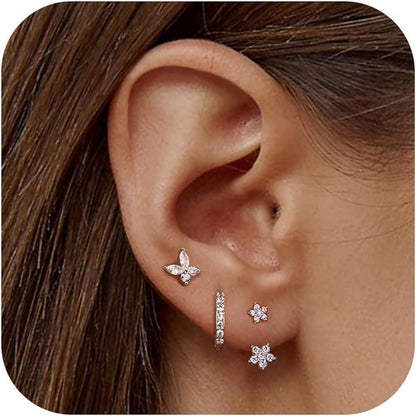 Ohrringe Silber 925 Set Damen Zirkonia Creolen Piercings