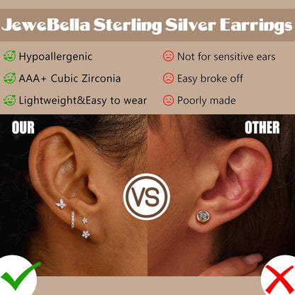 JeweBella 3 Paar Ohrringe Set Silber 925 Damen Zirkonia Creolen Piercings