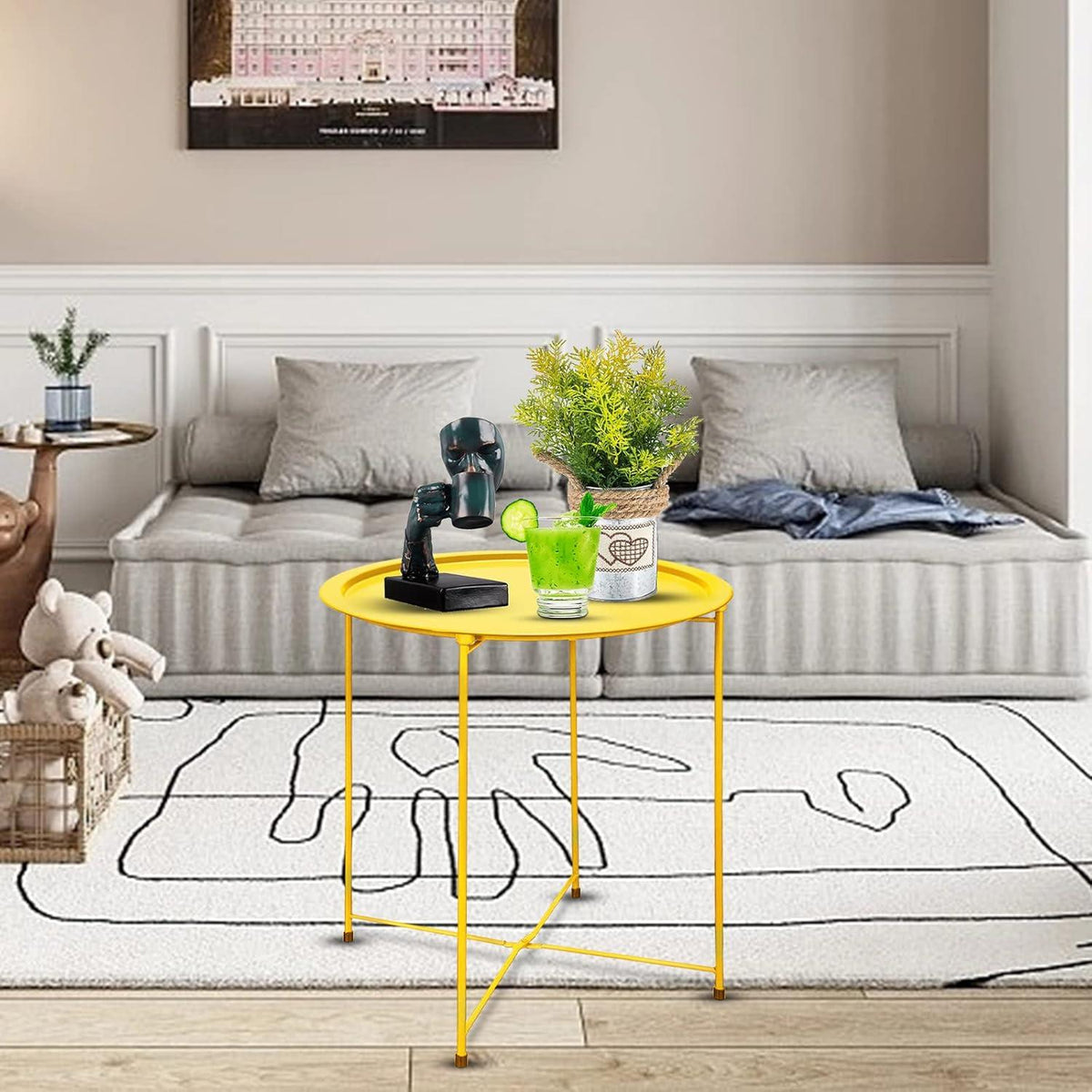 Beistelltisch rund Gelb Metall Snacktisch Wohnzimmer Schlafzimmer