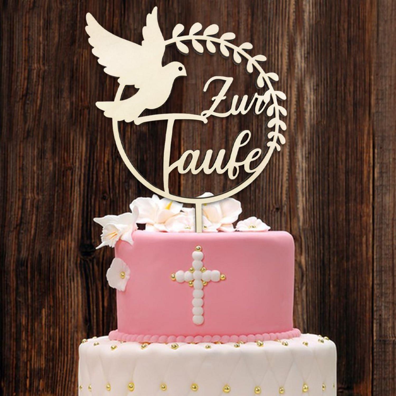 Holz Cake Topper zur Taufe Mädchen Junge 18.5 x 28.3 cm