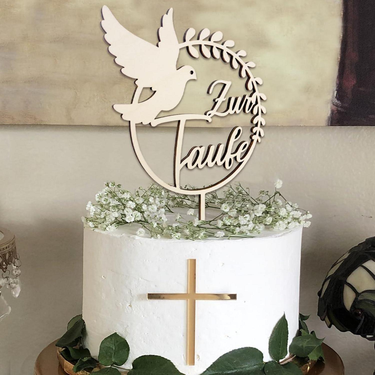 Cake Topper Taufe Holz Tortendeko Mädchen Junge 18,5 x 28,3cm