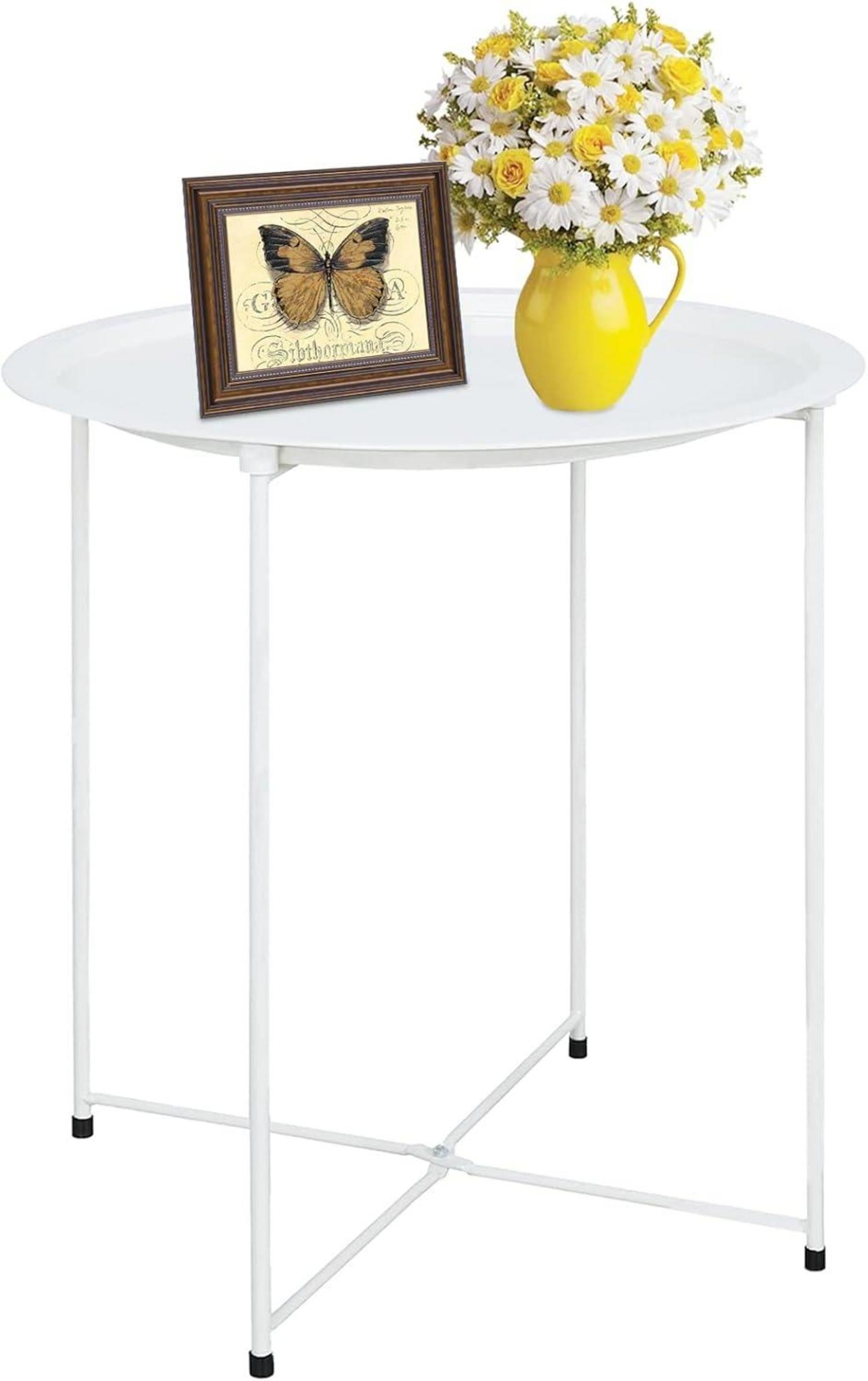 Runder Beistelltisch mit Stauraum, 2 Ebenen, Metalltablett