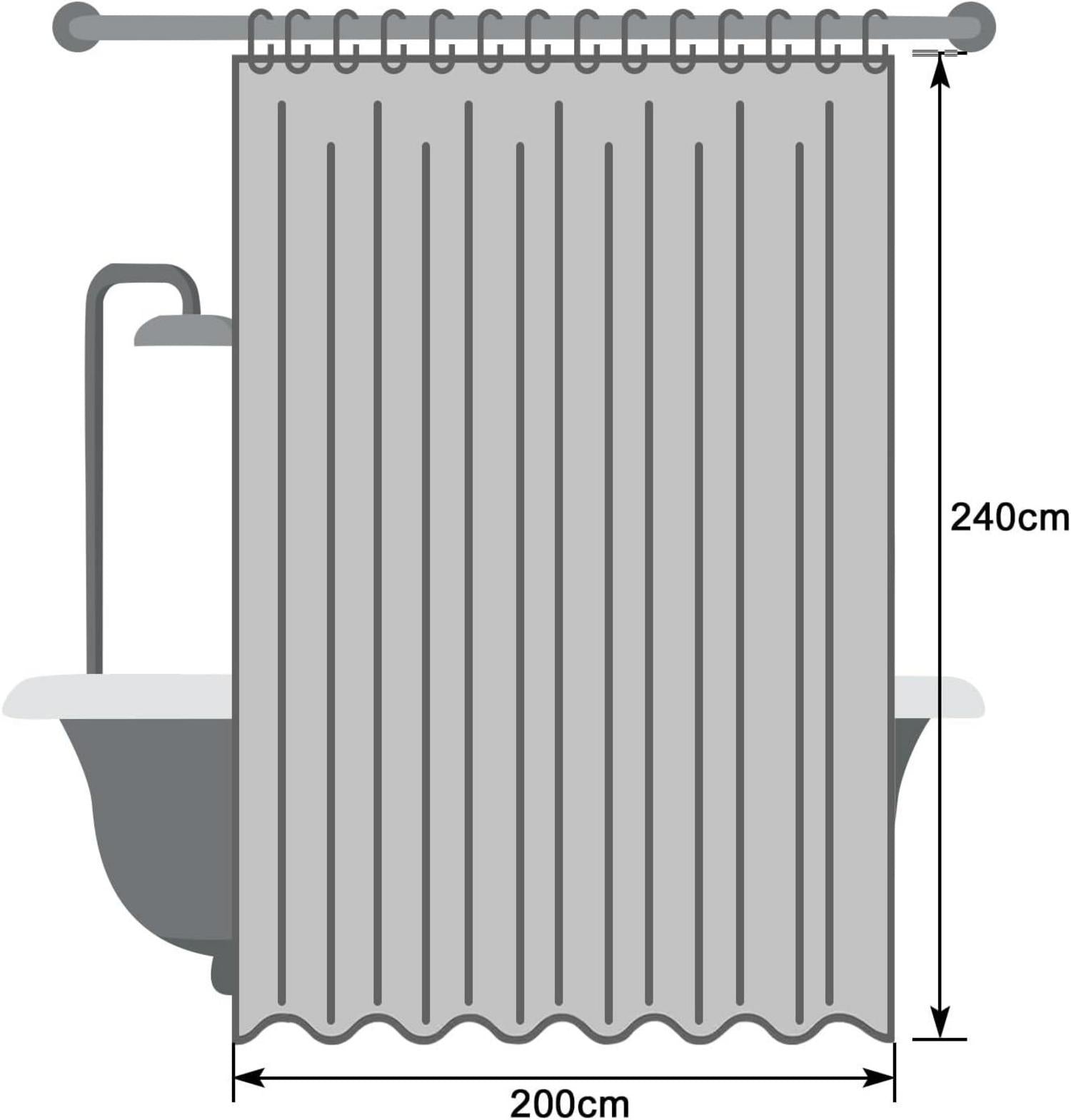 Duschvorhang Überlänge 200x240 Grau Wasserabweisend Antischimmel