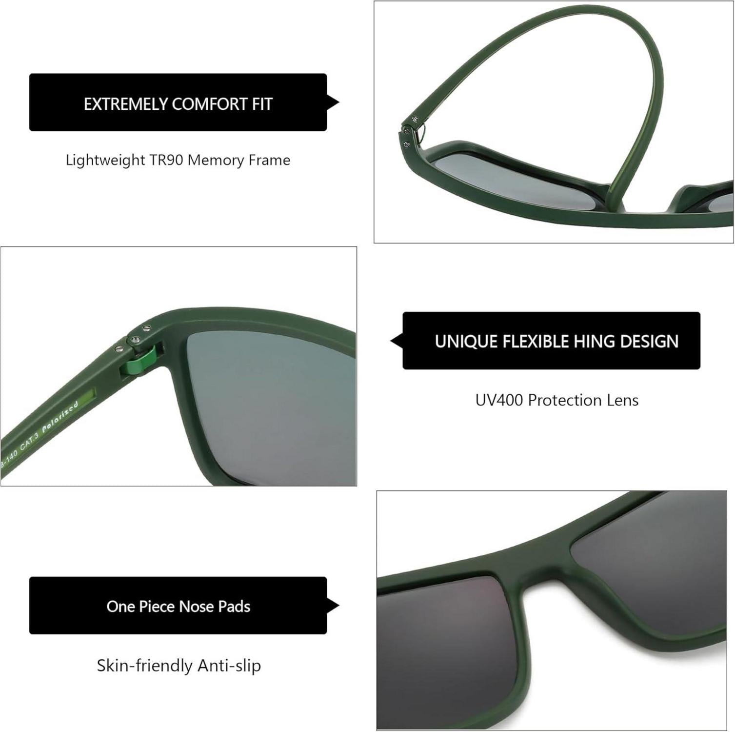 Polarisierte TR90 Sonnenbrille Herren UV400 Schutz Quadrat C19 Grün