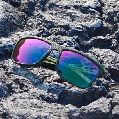 ZENOTTIC Polarisierte Herren Sonnenbrille TR90 Rahmen UV400 Schutz Grün/Lila