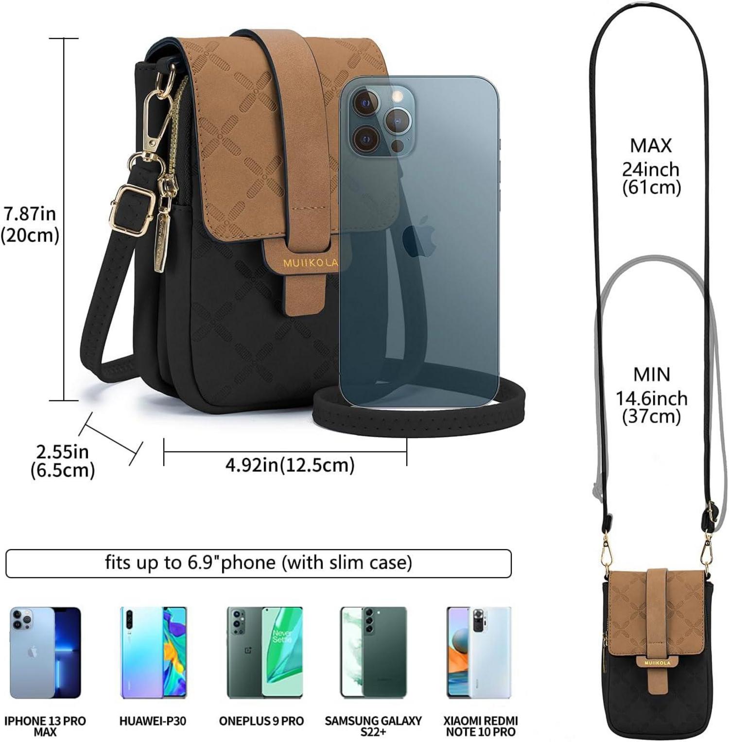 Handytasche Damen Leder RFID Umhängetasche groß Schwarz braun