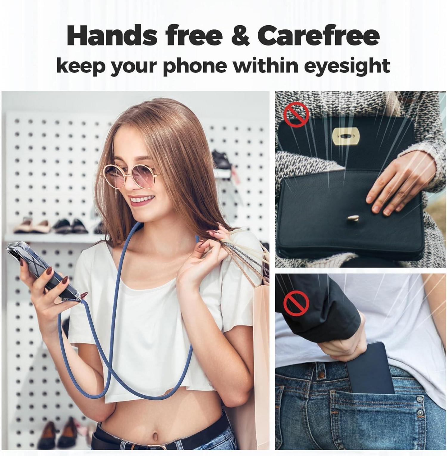 Caslord iPhone 15 Pro Max Handykette Hülle BlauTransparent – Stoßfest mit verstellbarer Kordel