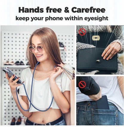 Caslord iPhone 15 Pro Max Handykette Hülle BlauTransparent – Stoßfest mit verstellbarer Kordel