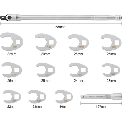 Hahnenfußschlüssel-Satz 13-tlg. 1/2" Antrieb Metrisch 20-32mm mit Verlängerung