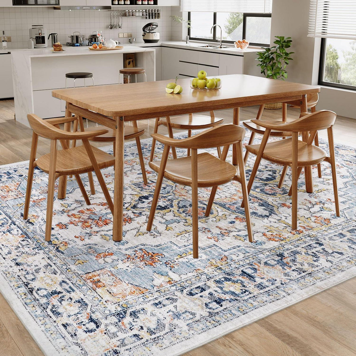 Vintage Teppich 160x230cm – Waschbarer Wohnzimmerteppich Blau
