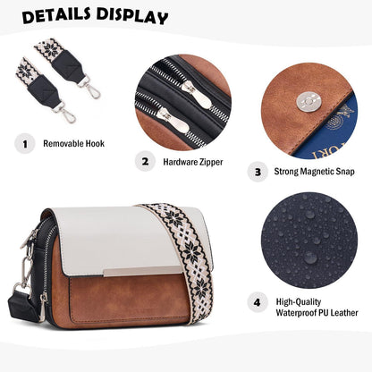 Damen Umhängetasche, Vegan Leder Crossbody Schultertasche