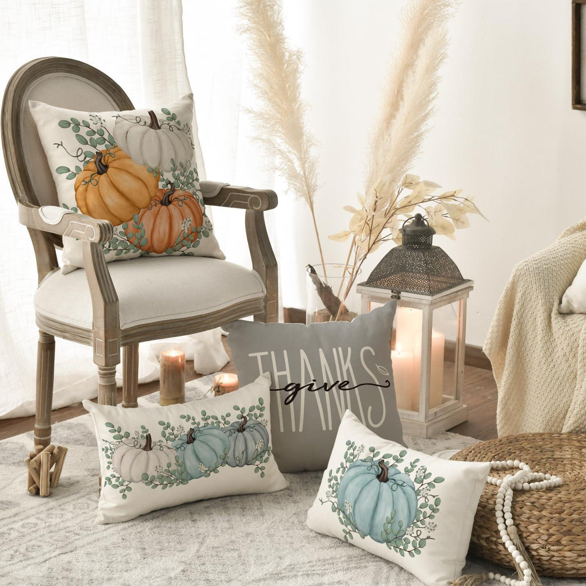 Orange Kürbisse Herbst Kissenbezug 4er Set 45x45 cm Sofa Deko