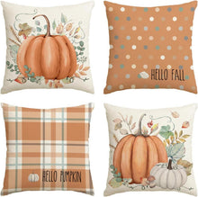 Herbst Kürbis Streifen Dekor Kissenbezüge 4er Set 40x40 cm
