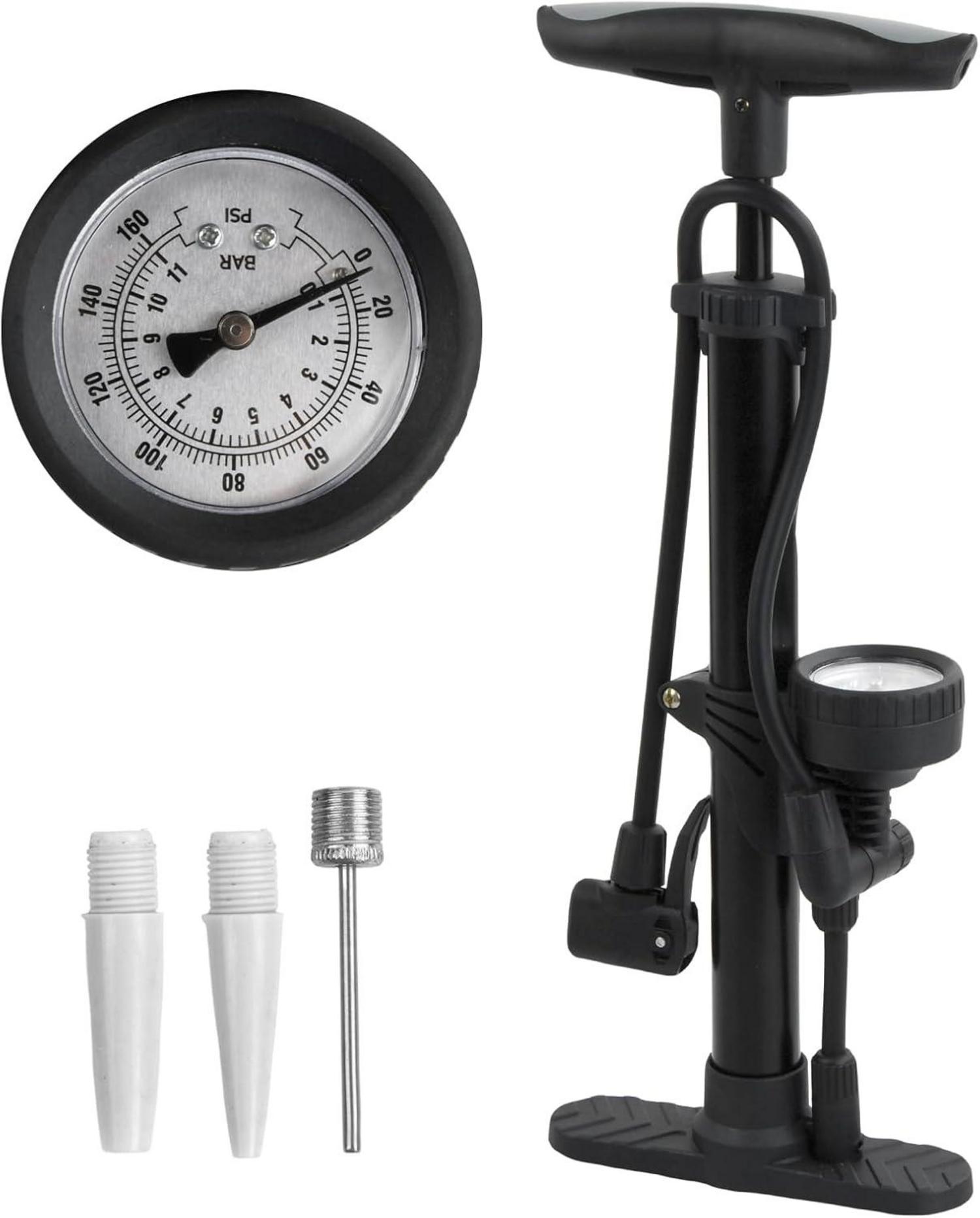 Hochdruck-Fahrradpumpe mit Manometer 160 PSI Schwarz