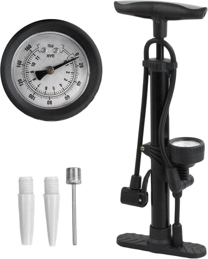Hochdruck-Fahrradpumpe mit Manometer 160 PSI Schwarz