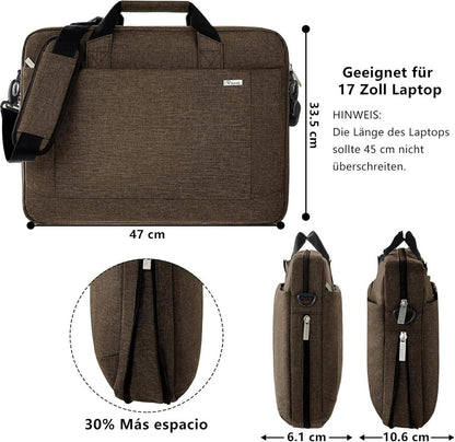Voova Laptoptasche 17-17,4 Zoll Braun Wasserdicht, Erweiterbar, Auf Koffer-Befestigung