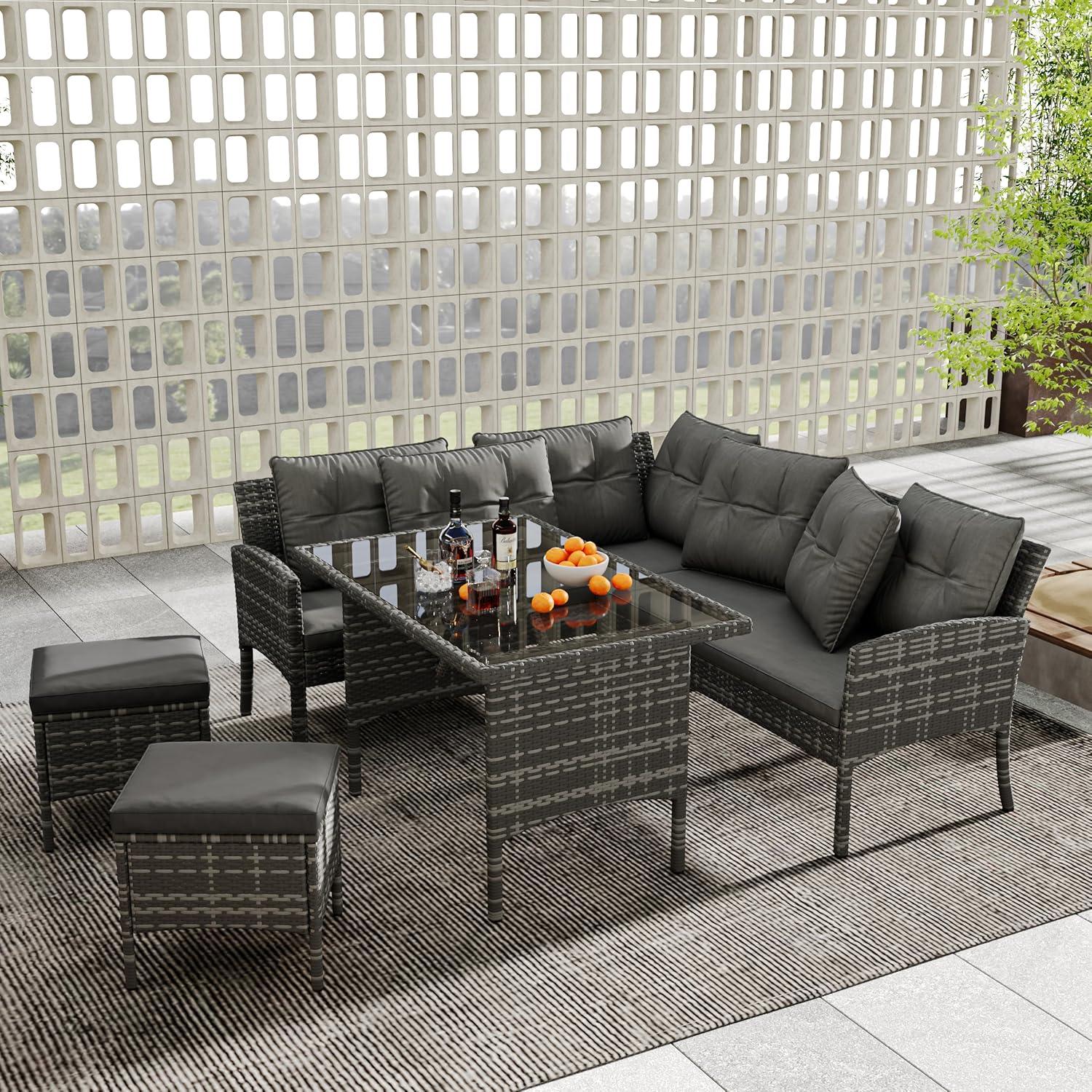 Gartenmöbel Set Poly Rattan Sitzgruppe Esstisch Lounge Sofa Hocker