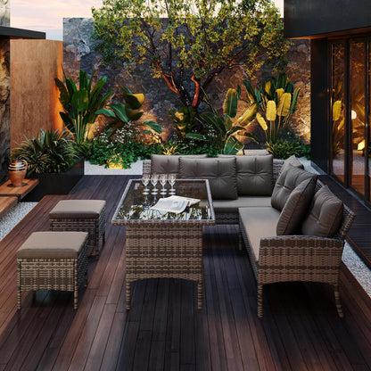 LATICO 7-teiliges Gartenmöbel Set | Poly Rattan | Lounge Möbel Outdoor | Grau