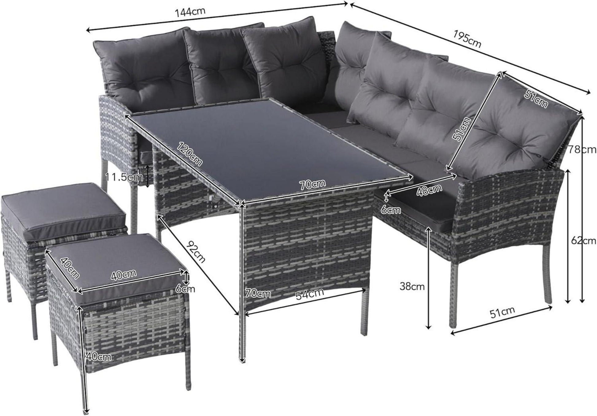 Gartenmöbel Set Poly Rattan Esstisch Lounge 7 Personen Grau