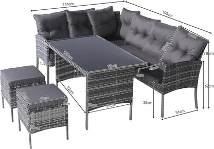 Gartenmöbel Set Poly Rattan Esstisch Lounge 7 Personen Grau