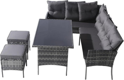LATICO 7-teiliges Gartenmöbel Set | Poly Rattan | Lounge Möbel Outdoor | Grau