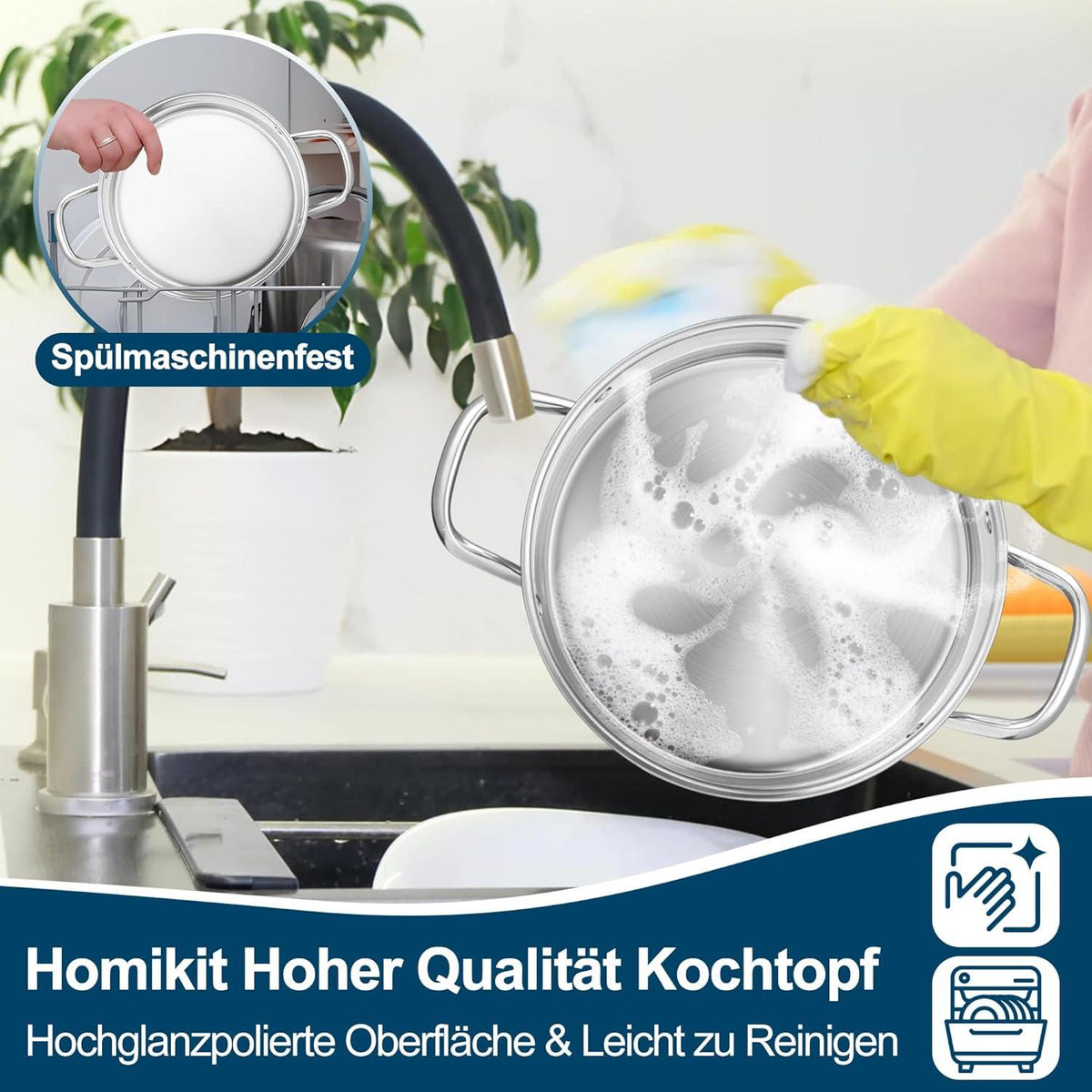 Homikit 24cm Kochtopf 5,7L Edelstahl Nudeltopf Induktion Topf Herd Geeignet