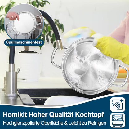 Homikit 24cm Kochtopf 5,7L Edelstahl Nudeltopf Induktion Topf Herd Geeignet