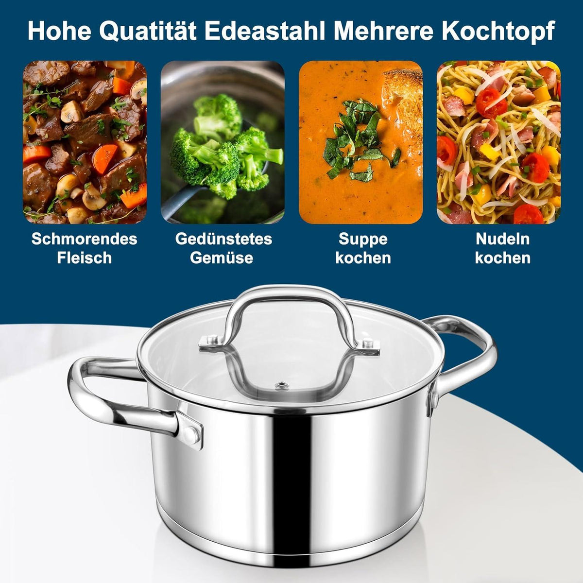 Homikit 24cm Kochtopf 5,7L Edelstahl Nudeltopf Induktion Topf Herd Geeignet