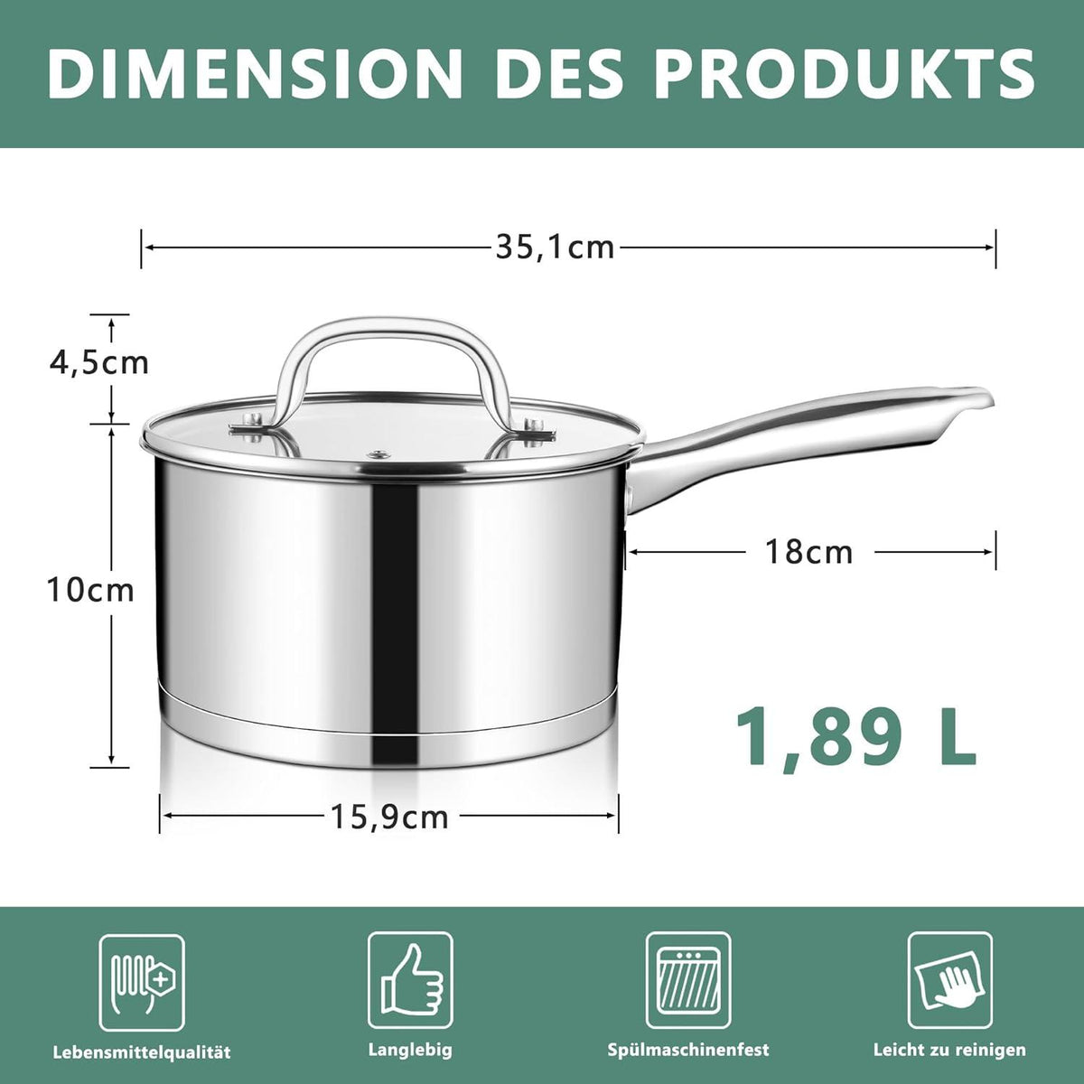TEAMFAR Stielkasserolle 16cm Edelstahl Induktion 3-Lagen