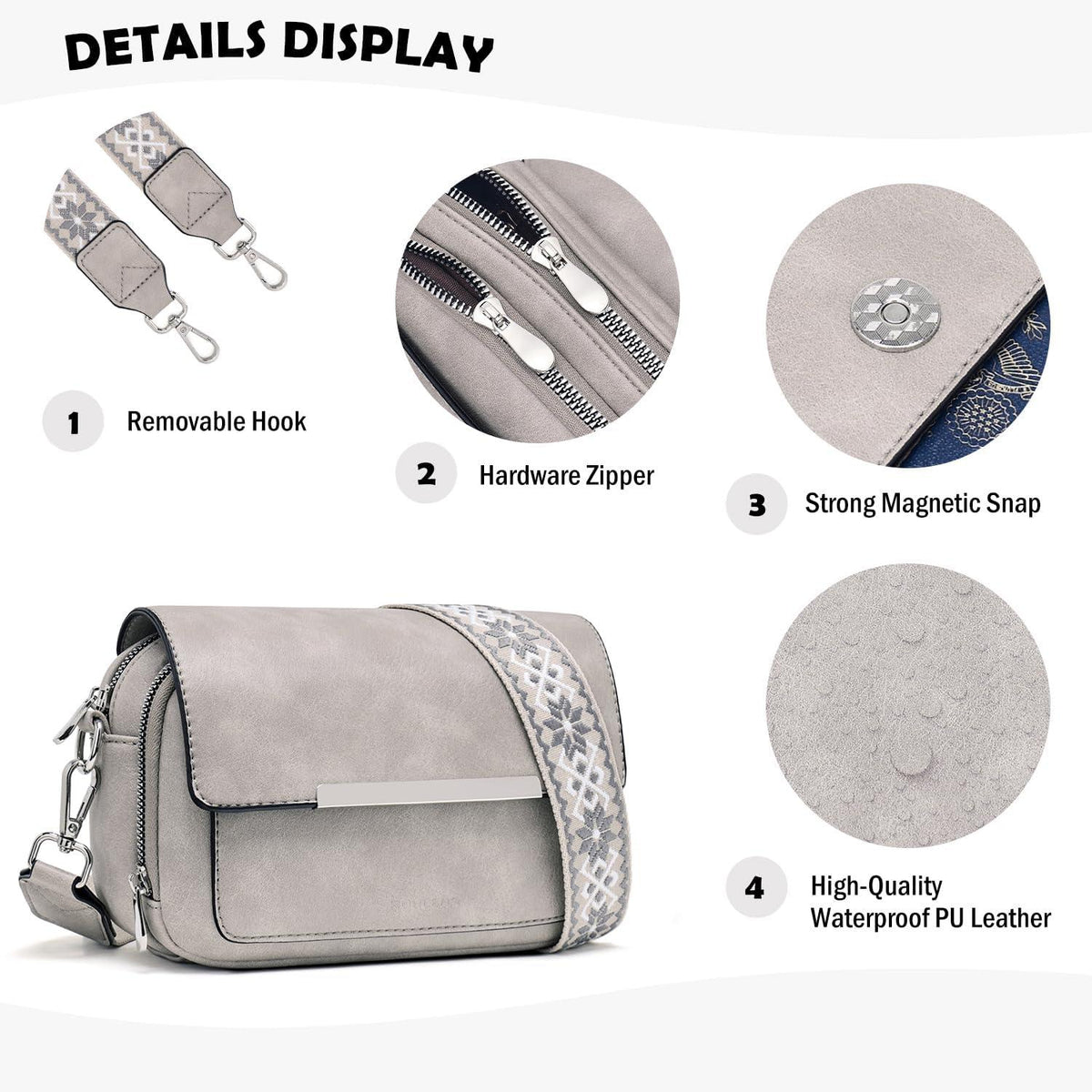 Damen Umhängetasche Vegan Leder Crossbody Schultertasche Verstellbarer