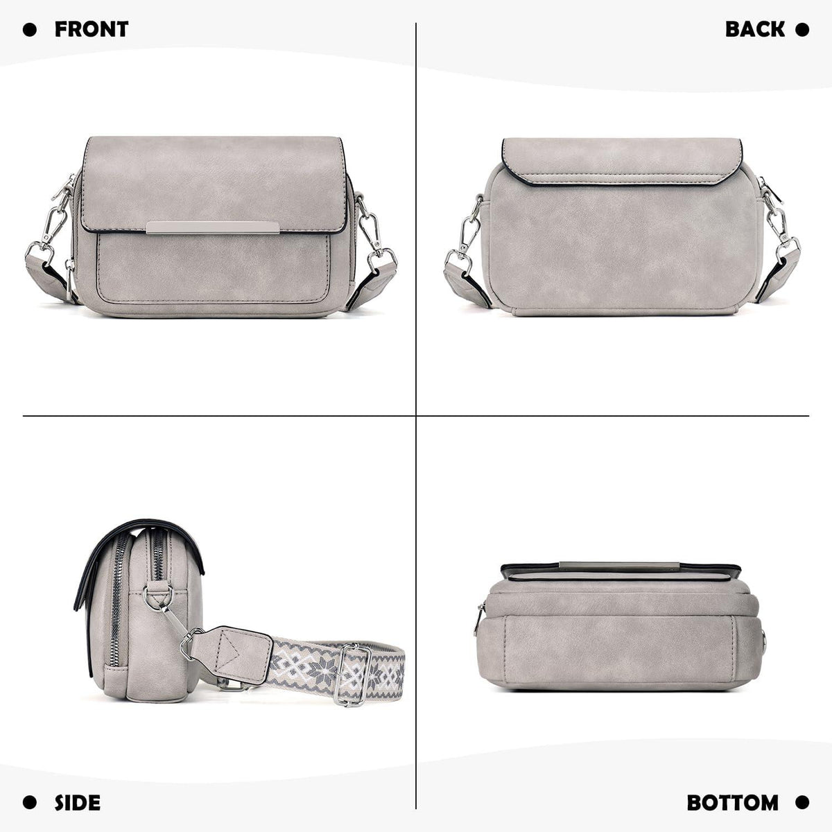 Damen Umhängetasche Vegan Leder Crossbody Schultertasche Breiter Gurt