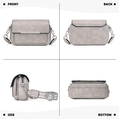 Damen Umhängetasche Vegan Leder Crossbody Schultertasche Breiter Gurt
