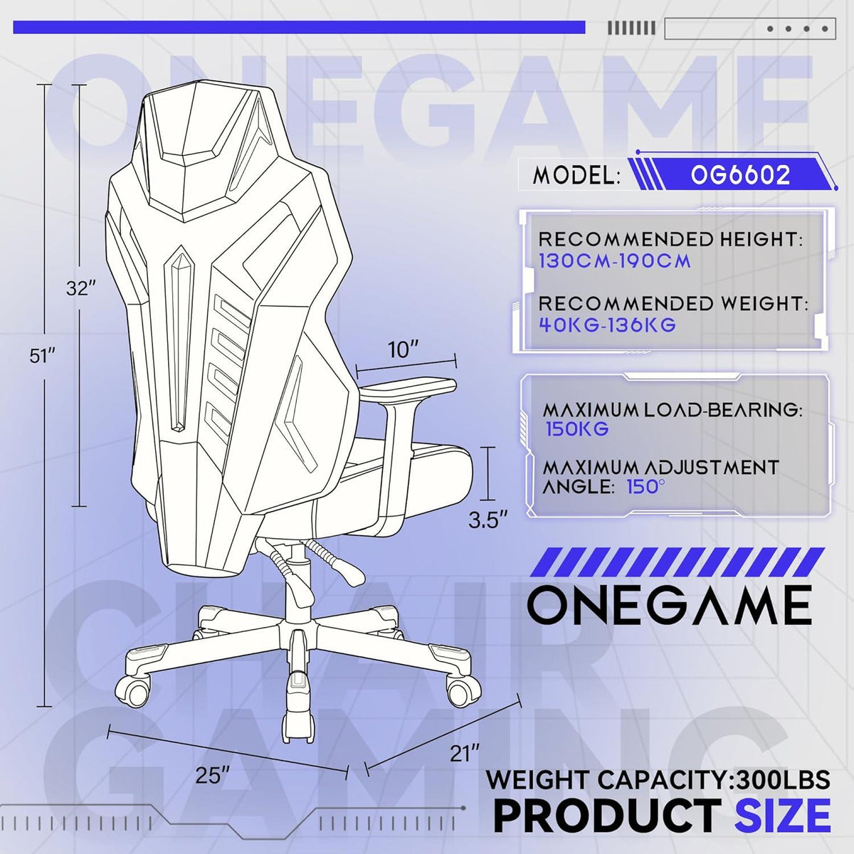Gaming Stuhl OneGame Weiß Atmungsaktiv Verstellbar Ergonomisch