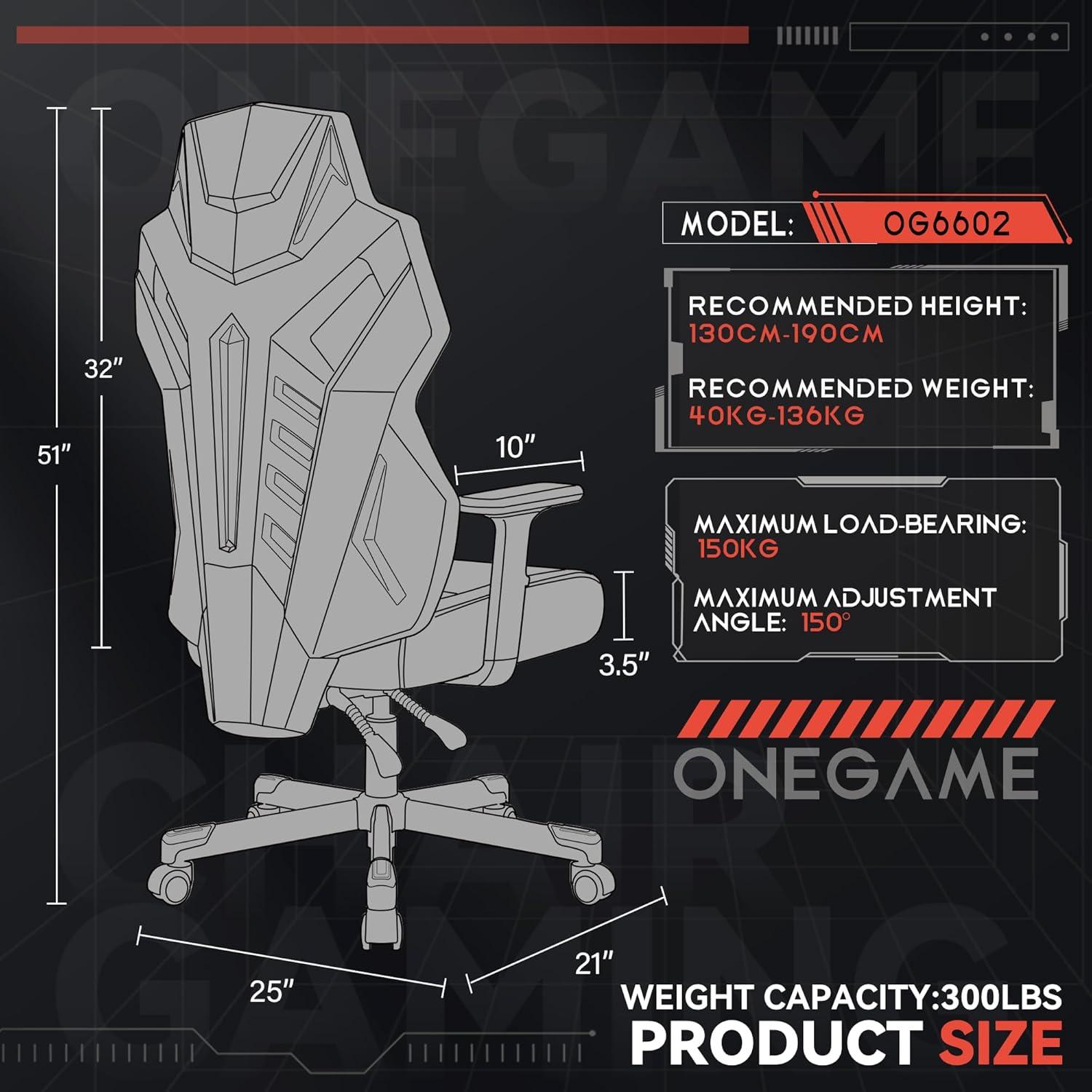 OneGame Gaming Stuhl Racing Style Atmungsaktiv Verstellbar Schwarzgrau