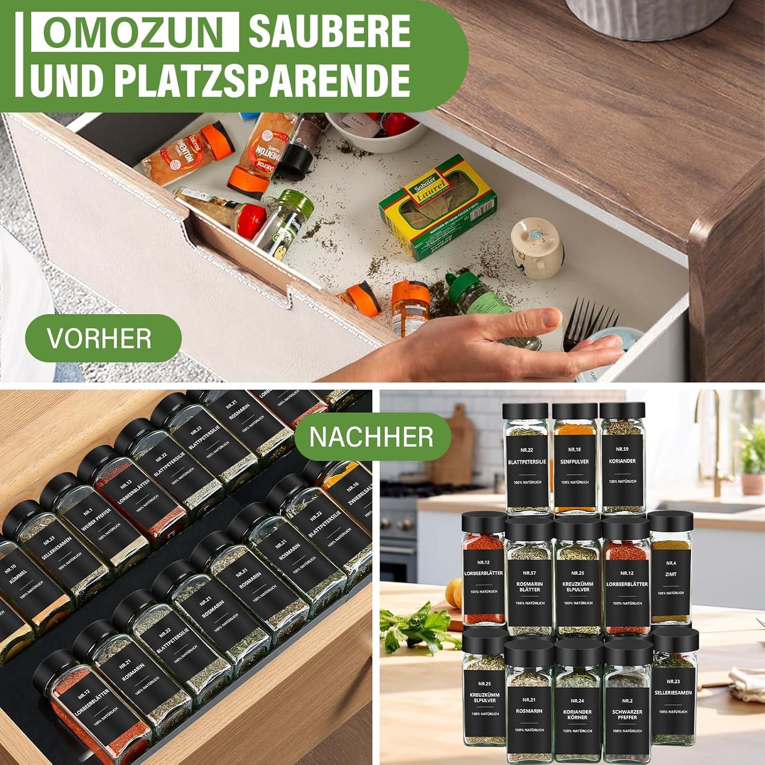 Gewürzgläser Set 24er: Eckig 120ml Glas Streueinsatz Labels - Küche Aufbewahrung Schwarz