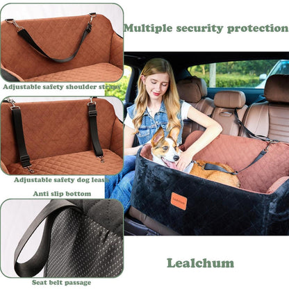Hundeautositz mit Leine & Taschen – Komfortabel & Sicher (Schwarz/Grau, L)