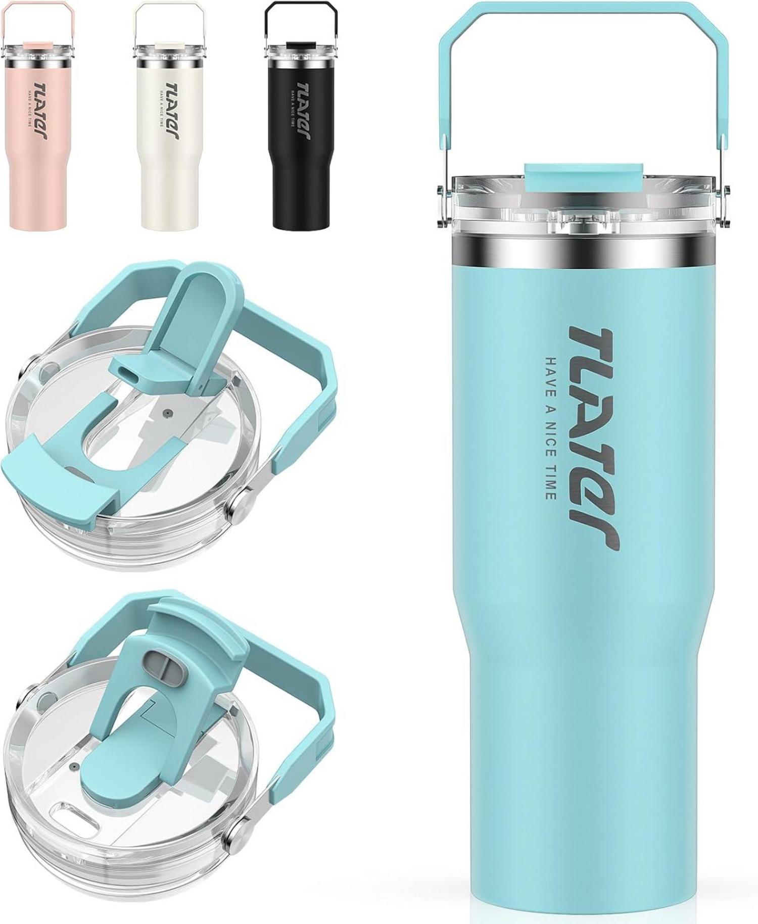 Kaffeebecher to Go, 30 oz Trinkflasche mit Strohhalm, Edelstahl Vakuum