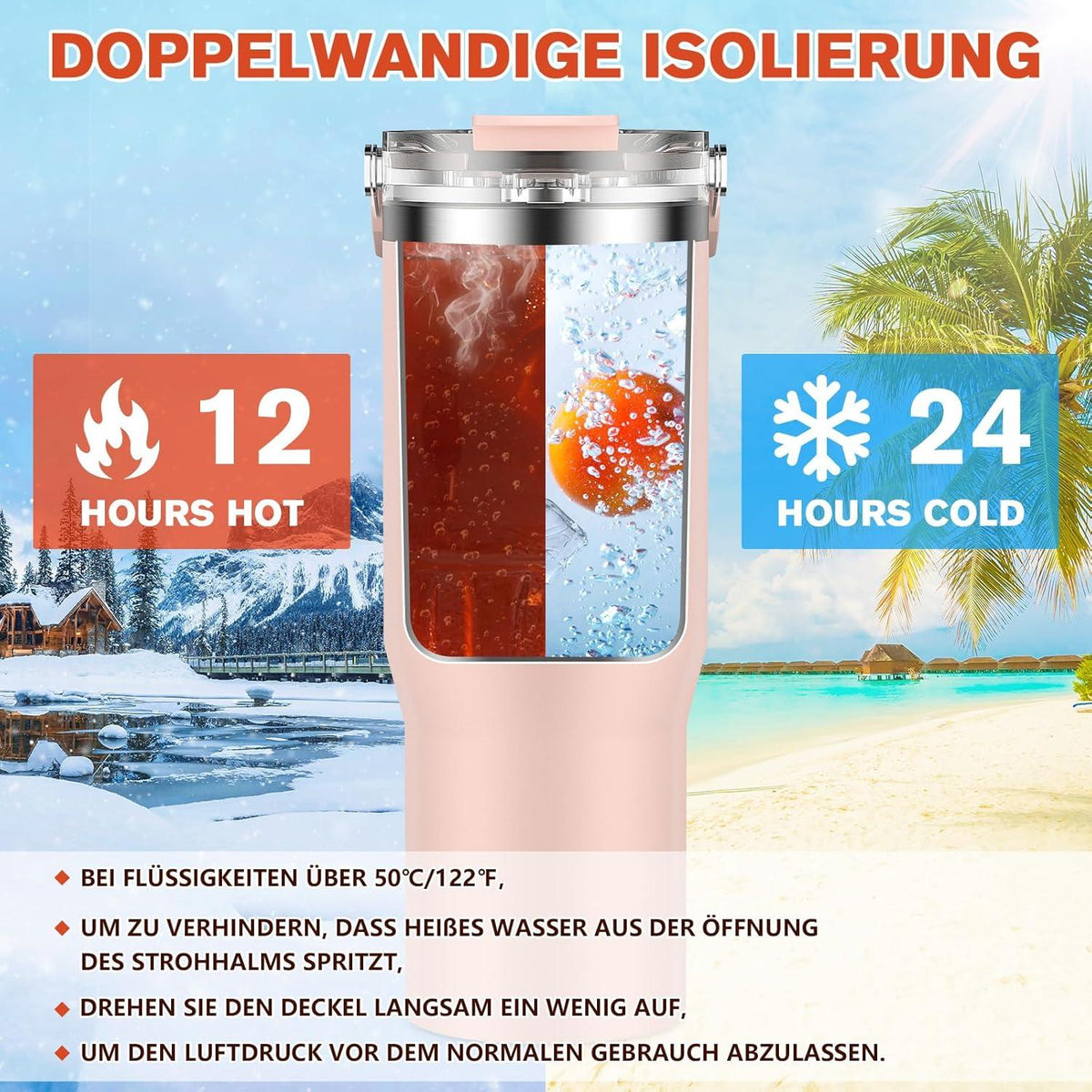 Tlater Kaffeebecher to Go, 30 oz Trinkflasche mit Strohhalm