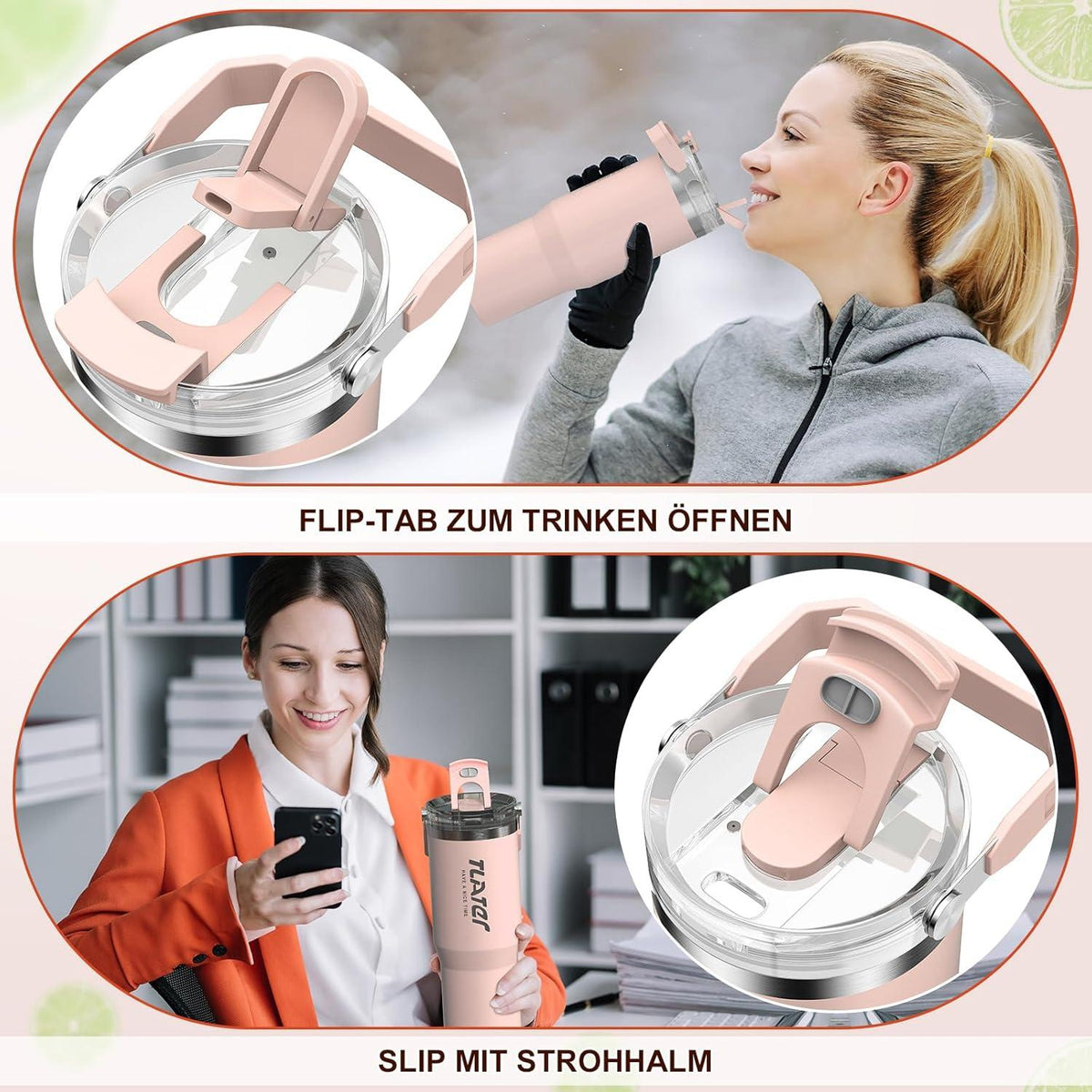 Tlater Kaffeebecher to Go 30 oz mit Strohhalm rosa Vakuum Doppelwandiger Edelstahl