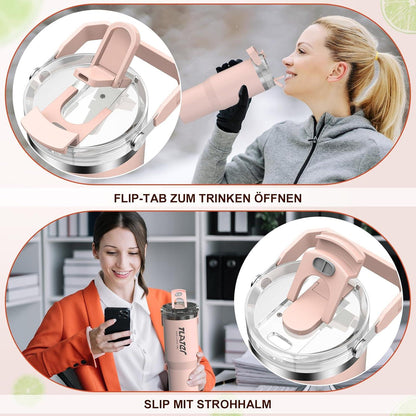 Tlater Kaffeebecher to Go 30 oz mit Strohhalm rosa Vakuum Doppelwandiger Edelstahl