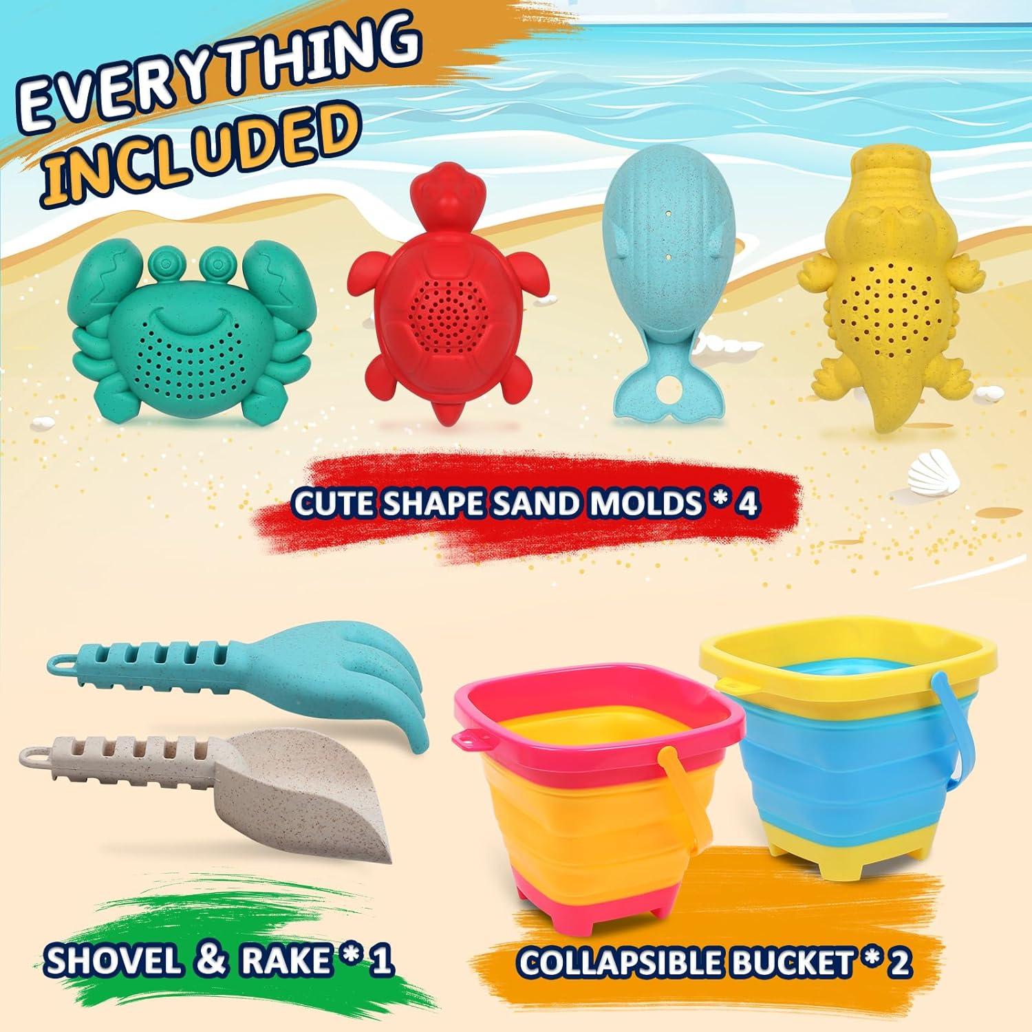 Sandspielzeug Set 8-teilig mit zusammenklappbaren Strand Eimern