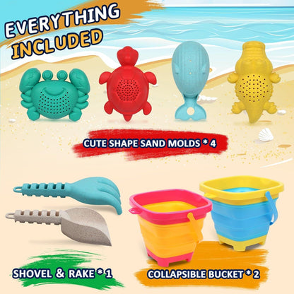 Sandspielzeug Set 8-teilig mit zusammenklappbaren Strand Eimern
