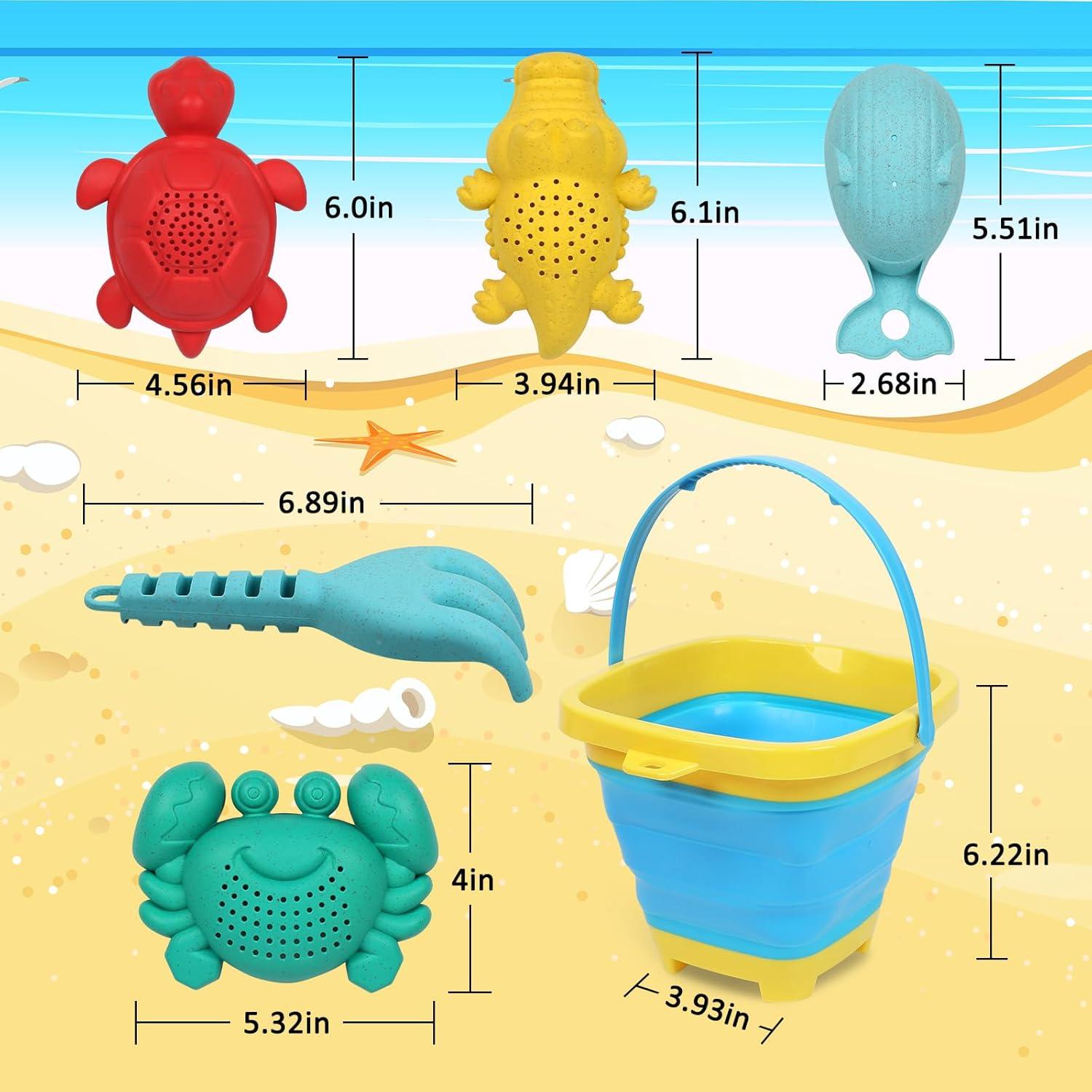 Sandspielzeug Set für Kinder 8-teilig mit Faltbar Strand Eimern und Sandformen
