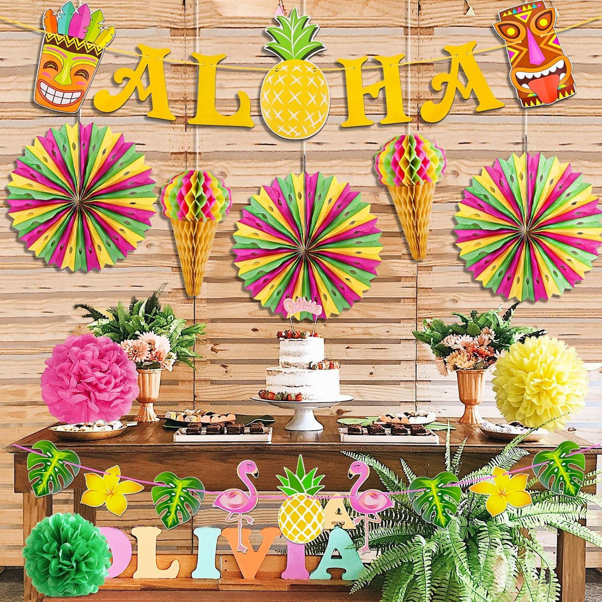 Hawaii Party Deko Set 16-teilig - Tropische Sommer Beach Gartenparty & Flamingo Dekoration
