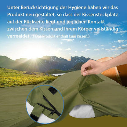 JAICOM Hüttenschlafsack Ultraleichter Seideschlafsack für Reise 2in1 Oliv-Grün